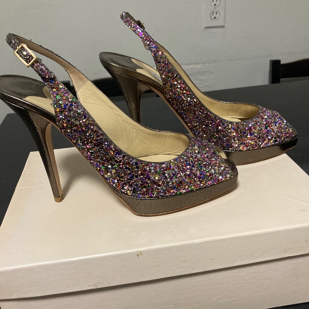 Course glitter Jimmy Choo platform peep toe sling back pump